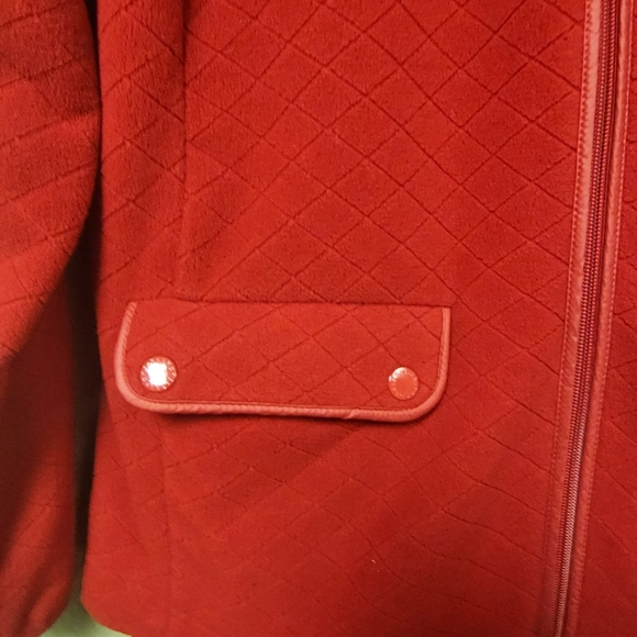 Talbots Red Flannel Jacket, Nylon Trim, Front Snap Pockets, Front Zip Sz Large - Picture 7 of 9